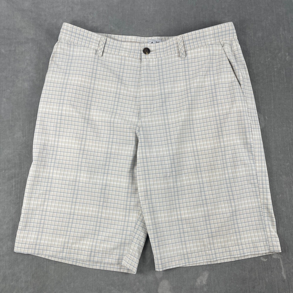 Adidas Men 34 Beige Plaid‎ Golf Shorts Performance Flat Front Pocketed